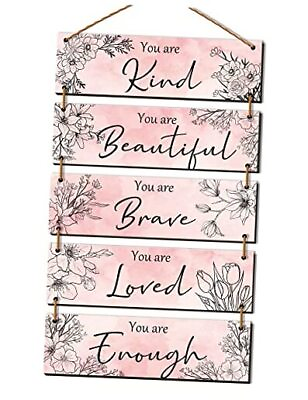 #ad 5 Pieces Wall Decor for Girls Floral Wooden Wall Hanging Wall Art Teen Pink $18.65