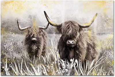 #ad Highland Cow Picture Wall Decor Canvas Art Texas Longhorn Cattle Artwork Farmhou $81.99