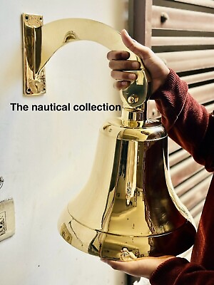 #ad Antique Nautical Hanging Door Bell Brass Ship 18quot; Big Wall Mounted Bracket GIFT $439.72
