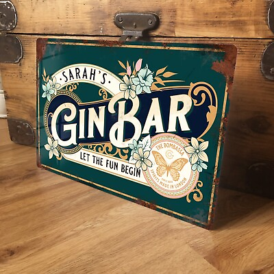 #ad #ad Personalised Gin Bar Sign Plaque Vintage Home Pub Retro Shabby Chic 200x305mm GBP 11.99