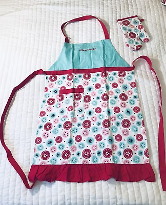 #ad American Girl Doll amp; Girl Matching Kitchen Apron amp; Mitt Set Red Teal Stars NEW $35.00