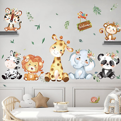 #ad Jungle Animals Wall Stickers Safari Animal Elephant Giraffe Peel and Stick Wall $21.02