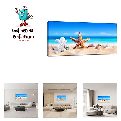#ad Large Ocean Beach Wall Art for Living Room Nautical Coastal Seashell Starfish... $195.99