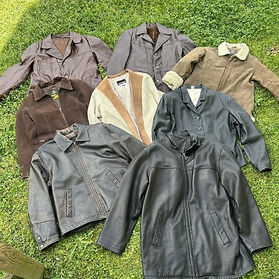 #ad Vintage Lot Of 8 Leather Jackets 1970s 1990s Unisex Multi Size Reseller Bundle $190.00