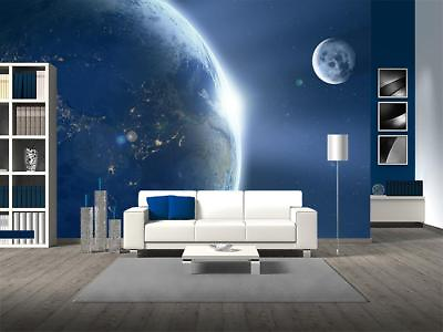 #ad Photo Wallpaper Wall Mural Woven Self Adhesive Modern Art Space Moon Earth M26 $233.99