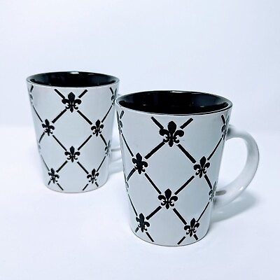 #ad Home Essentials Coffee Tea Mugs Black White French France Fleur Set Of 2 $23.80