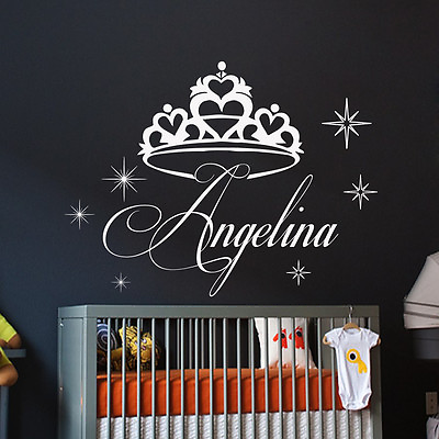 #ad Girl Name Wall Decals Crown Decal Star Vinyl Sticker Baby Nursery Kids Art MN878 $56.99