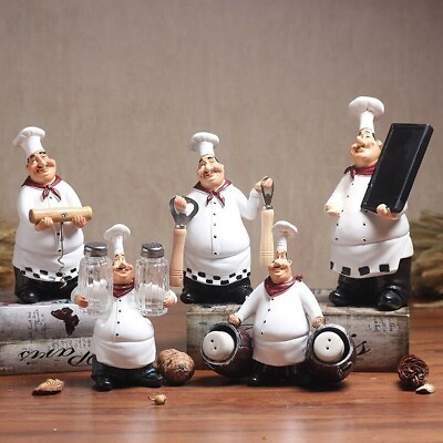 #ad Faddish Vintage Kitchen Resin Chef Figures Statue Cake Shop Ornaments Room Decor $16.76
