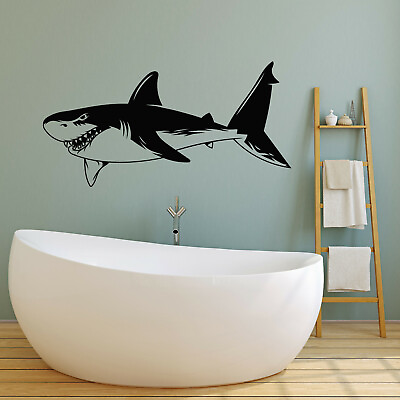 #ad Vinyl Wall Decal Big Fish Shark Ocean Sea Marine Bathroom Decor Stickers g1900 $69.99