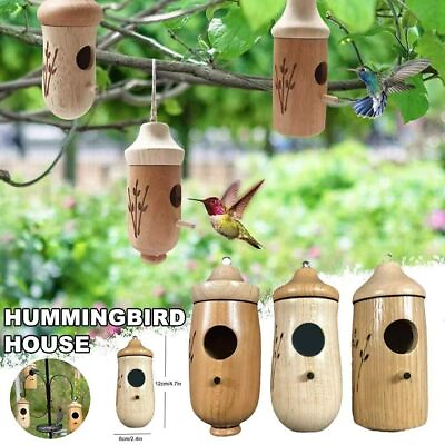 #ad Hummingbird House Wooden Hand Craft Ornament Outdoor Garden Patio Hanging Decor $11.14