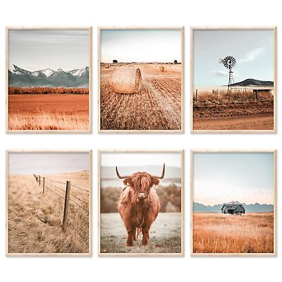 #ad 6Pcs Highland Cow Wall Art Prints Rural Style Cow Themed Art Poster Rustic Fa... $15.61