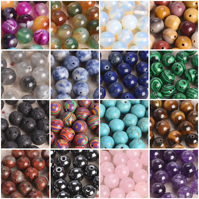 #ad Natural Stone Round 4mm 6mm 8mm 10mm Loose Gemstone Beads For DIY Bracelet $2.25