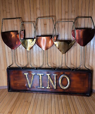 #ad #ad Metal Hanging Sign VINO Wine Glass Wall Art Decor Metalic Colors 18quot;x16quot; Cheers $24.87