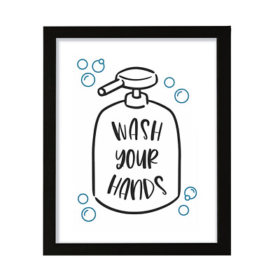 #ad Wash Your Hands Bathroom Framed Wall Art Home Décor Prints $21.84