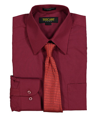 #ad Men#x27;s Dress Cotton Blend Shirts W Matching Random design Tie Set BURGUNDY $19.99