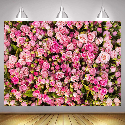 #ad 10X7Ft 3D Art Pink Rose Flower Backdrop Flower Wall Pink Rose Flowers Wall Flora $42.77