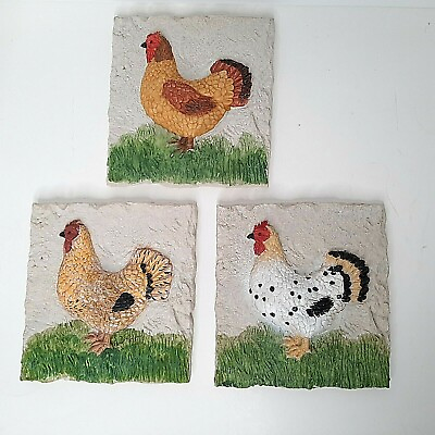 #ad Chicken Themed Resin Hanging Wall 3D Plaques Set of 3 Country Farm Rural Decor $23.23