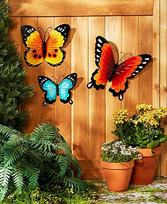 #ad Wall Art Indoor Outdoor Metal Wall Decor Butterfly Set of 3 $26.25
