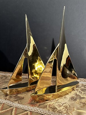 #ad 2 Beautiful Mid Century Solid Brass Sailboats In Very Good Condition. $55.00