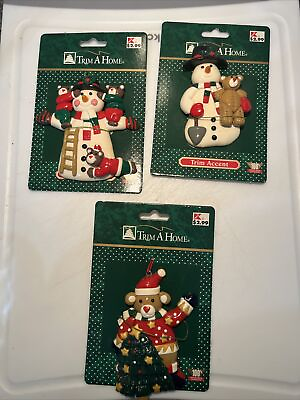 #ad Vintage Kmart Trim A Home Hanging Snowman amp; Reindeer Clay Christmas Ornament New $14.99