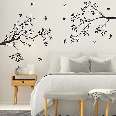 #ad Tree Branch Wall Art Decals Black Birds Leaves Wall Stickers for Bedroom Livi... $23.73