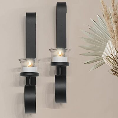 #ad Black Wall Sconce Candle Holder Glass amp; Metal Wall Decor for Living Room Hous... $31.24