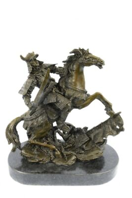 #ad Genuine Solid Bronze over metal Sculpture of Samurai on Horse Home Decoration NR $174.65