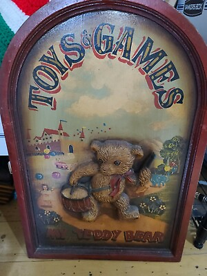 #ad Wall Decor 3D U.K. Oil on Wood PUB Art My Teddy Bear Toys amp; Games Vintage $124.00