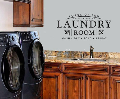 #ad LAUNDRY ROOM VINYL WALL DECAL WASH DRY FOLD REPEAT HELP NEEDED LETTERING STICKER $11.68