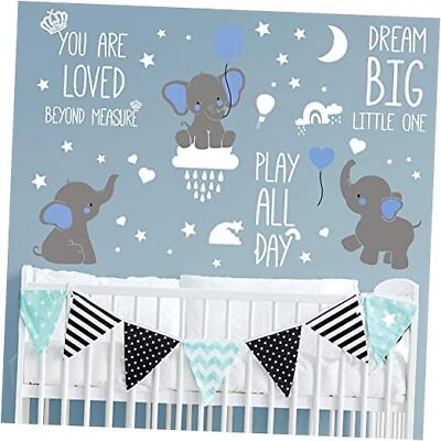 #ad Dream Big Little One Elephant Wall Stickers Baby Room Wall Decals Moon Classic $17.05