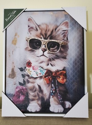 #ad Framed #x27;GG#x27; Cat with Sunglasses Certified Authentic Wynwood Studio Wall Art $29.99