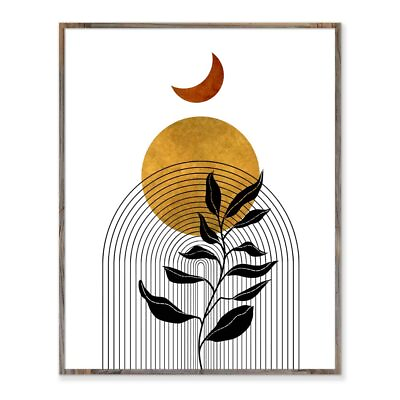 #ad #ad Boho Print Wall Art Mid Century Modern Wall Decor Sun Moon Rainbow Leaf Abstract $25.49