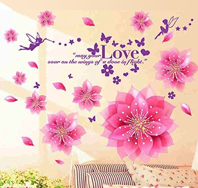 #ad Dreamy Pink Flowers Blowing Wall Stickers Baby Room Bedroom Decals Vinyl Decor $14.99