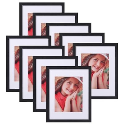 #ad Picture Frames for Wall Set of 9 Display 8x10 Pictures with Mat 11x14 Black $59.53