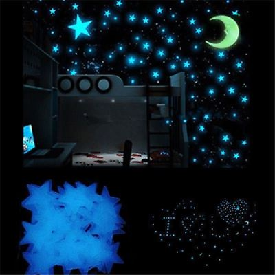 200 pcs Pack Glow In The Dark 3D Stars Moon Stickers Bedroom Wall Room Decor DIY $6.99