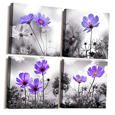 #ad Canvas wall art for bedroom Black and white landscape 12*12inches*4pcs Purple $49.09