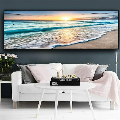 #ad Canvas Painting Natural Gold Beach Sunset Landscape Posters and Prints Wall Art $32.89