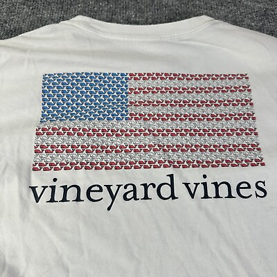 #ad Vineyard Vines Shirt Womens Small White Long Sleeve American Flag USA Whale S $12.98