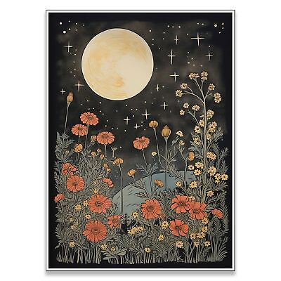 #ad Celestial Star Canvas Wall Art，Vintage Poster，Dark Aesthetic Moon Stars and F... $30.24