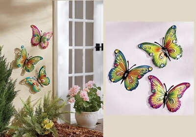 #ad #ad Jeweled Metal Butterfly Wall Art Indoor Outdoor 3 Piece Set $24.95