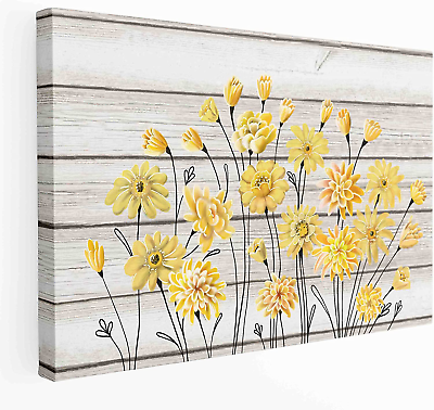 #ad Yellow Floral Canvas Wall Art Painting for Bedroom Kitchen Living Room Decorat $62.99