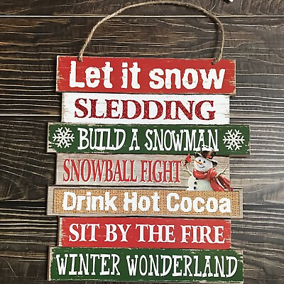 #ad Farm House Rustic Decor Let It Snow Sledding Wood Holiday Wall Sign Door Hanging $22.95