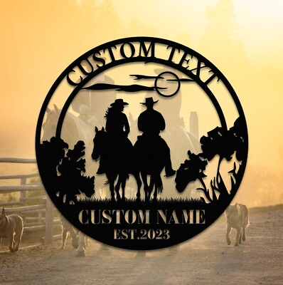 #ad Custom Western Cowboy Cowgirl Wall art Western Riding Cowboy Metal Sign $194.99