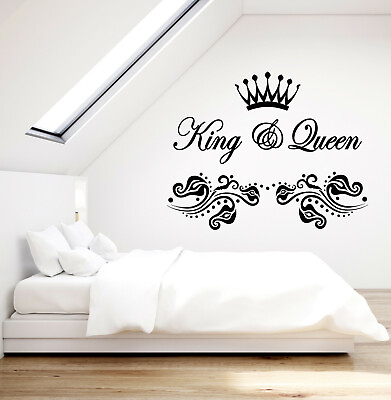 #ad Vinyl Wall Decal Crown King And Queen Bedroom Kingdom Home Stickers g3462 $68.99