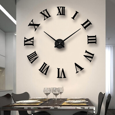 #ad 3D DIY Extra Large Roman Numerals Luxury Mirror Wall Sticker Clock Home Decor $20.46