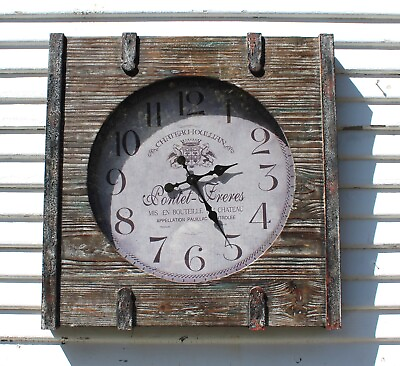 #ad #ad Vintage Wall Clock Rustic Antique Style Large Oversized Distressed Iron Wood 24quot; $249.00