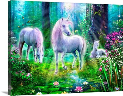 #ad Forest Unicorn Family Canvas Wall Art Print Fantasy Home Decor $49.99
