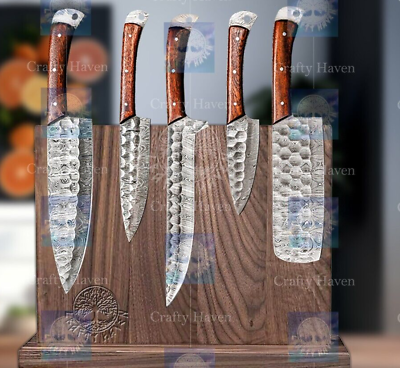 #ad BBQ Forged Damascus Steel 5 PCS Steel Japanese Dollar Chef Kitchen Knives Set 1A $87.34