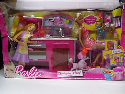 #ad Barbie Stovetop To Tabletop Deluxe Kitchen and Doll Set 2011 Mattel T8014 NIP $32.79