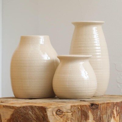 #ad Fortivo Beige Vases for Decor Rustic Home Decor Modern Farmhouse Decorations $20.24
